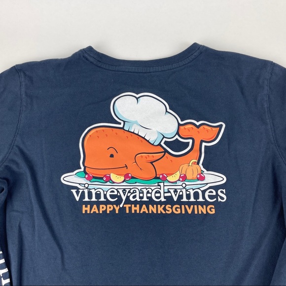 Vineyard Vines Tshirt Girls XL Blue Happy Thanksgiving Whale Long Sleeve - Picture 9 of 9